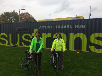 Two women with bikes at Active Travel Hub